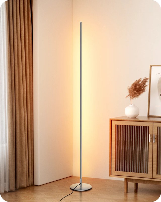 EDISHINE 57.5" Dimmable Silver LED Corner Floor Lamp, 7 Color Temperature-HLFL02S