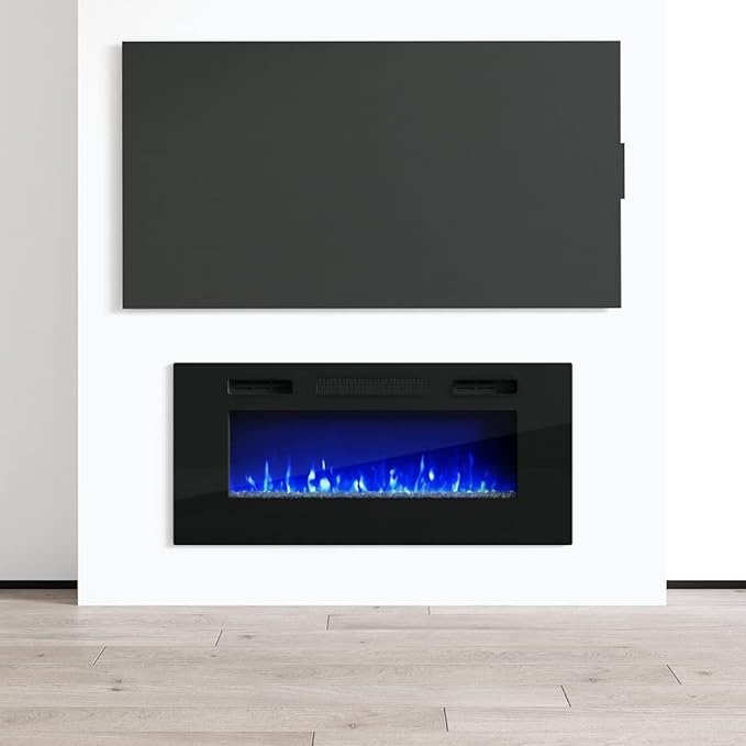 40" Electric Fireplace Recessed Wall Mounted Heater, 1500W/5100BTU (Black)