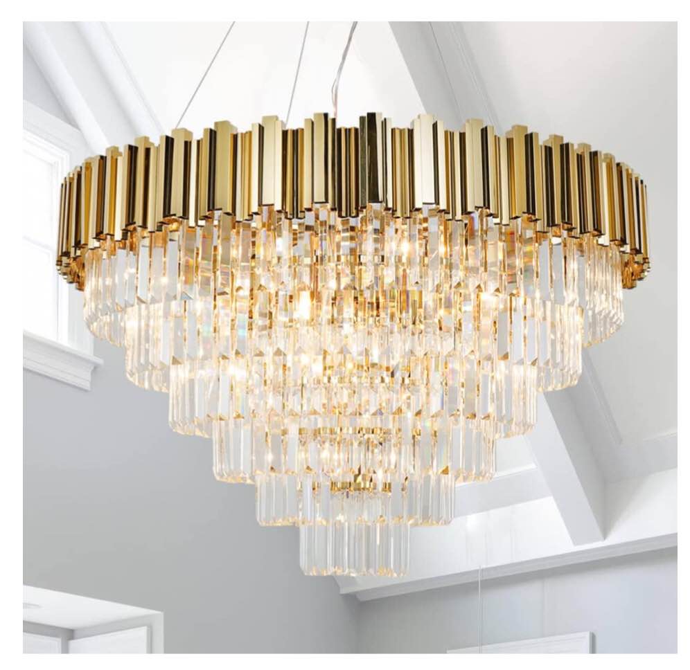 Akeelighting Crystal Chandelier Gold Chandeliers Modern 6 Tier High Ceiling Foyer Staircase Chandelier Light Fixture 17 Light Luxury Contemporary Living Dining Room Large 35.4"