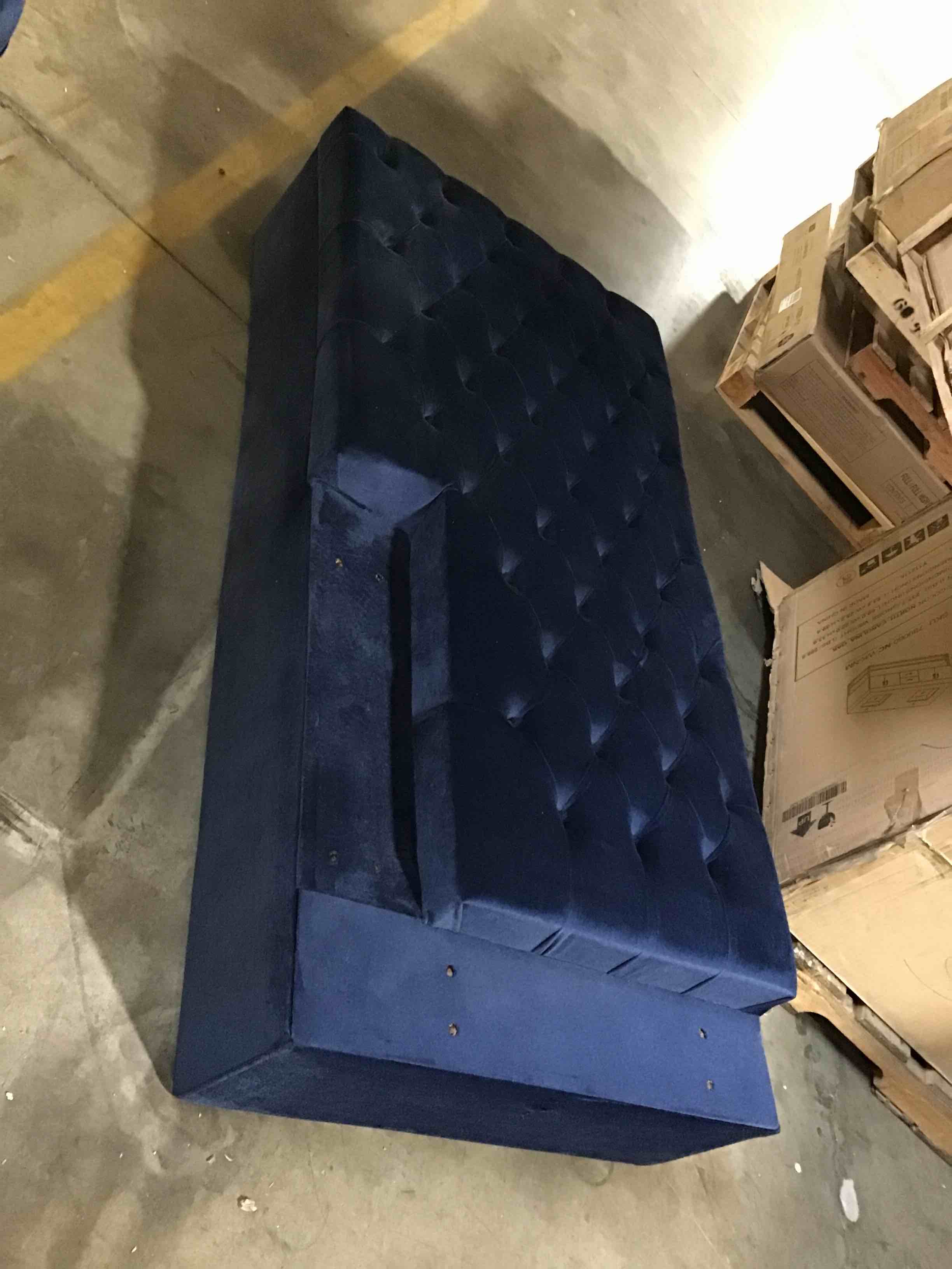 (unknown) (set of 2) large blue velvet tufted sofa pieces, 2 arms, and 3 matching throw pillows