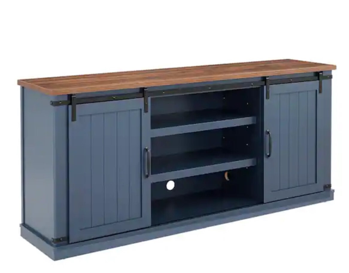 68 in. Navy with Walnut Color Desktop TV Stand for TVs up to 75 in. (incomplete) (part B only)