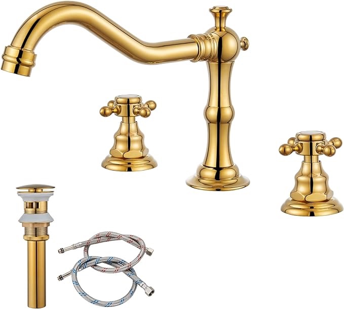 Widespread Bathroom Faucet with Drain Assembly