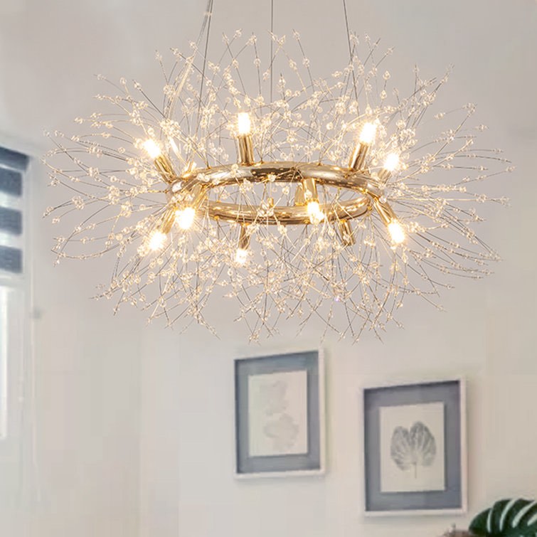 12 - Light Sputnik Wagon Wheel Chandelier with Crystal Accents