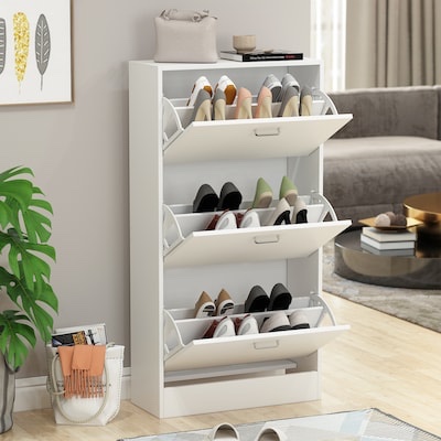 FUFU&GAGA 14 Pair White Composite Shoe Cabinet