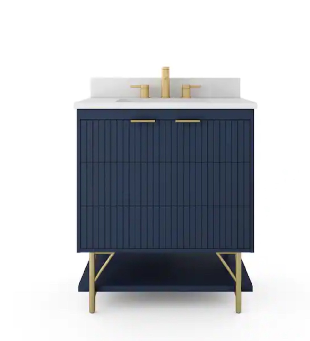 Calletano 30 in. W x 20 in. D x 34.5 in. H Bathroom Vanity in Navy Blue w/Quartz Vanity Top in White w/White Basin