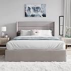 SHA CERLIN Queen Size Lift Up Storage Bed/Modern Wingback Headboard/Upholstered Platform Bed Frame/Hydraulic Storage/No Box Spring Needed/Wood Slats Support/Light Beige