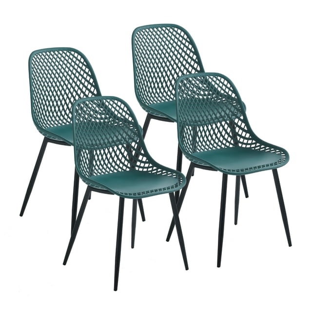 Porthos Home Egil Dining Chairs Set of 4, Plastic Back, Iron Legs Blue