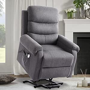OQQOEE Recliner Chair, Electric Lift Chair for Elderly Power Fabric Ergonomic Sofa Chair with Heat and Massage, Infinite Position, Side Pockets, Handle Remote (Grey-Fabric)(Box 2 of 2) INCOMPLETE