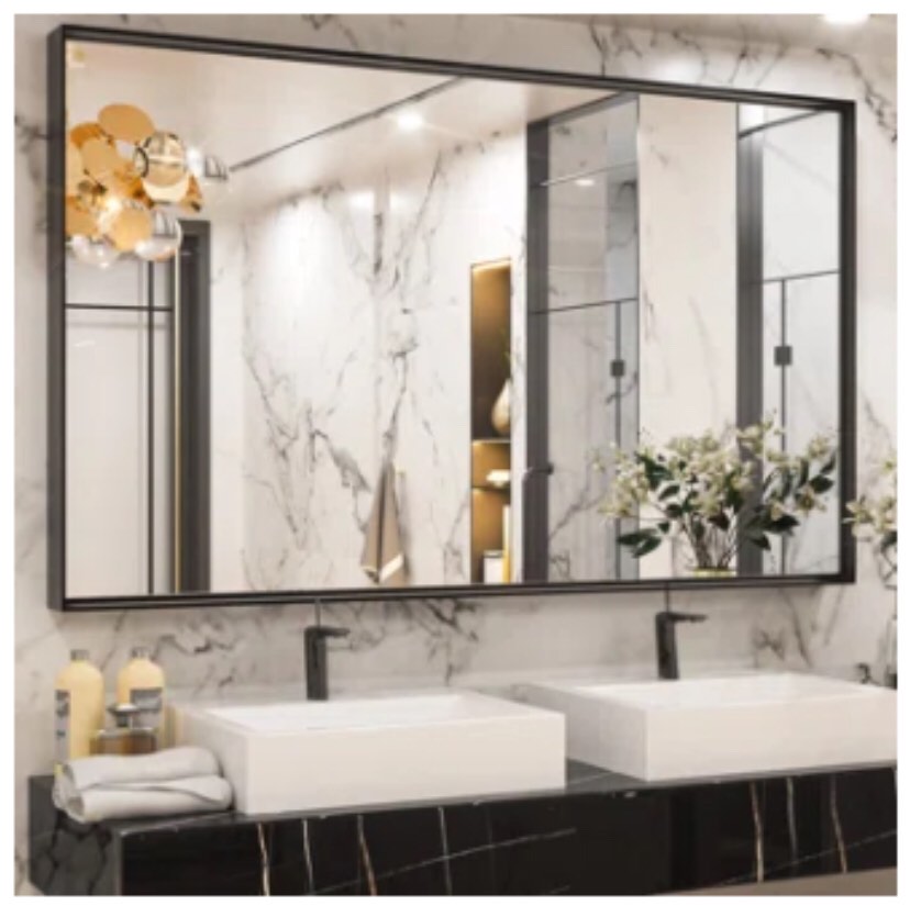 60 in. W x 36 in. H Rectangular Aluminum Framed Wall Bathroom Vanity Mirror in Black