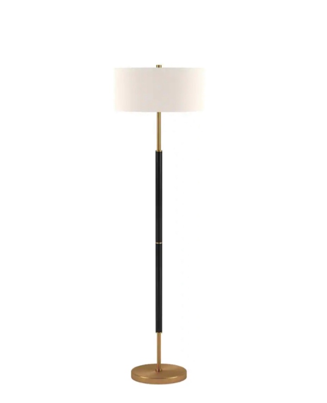 Simone 61.5 in. Matte Black and Brass Floor Lamp