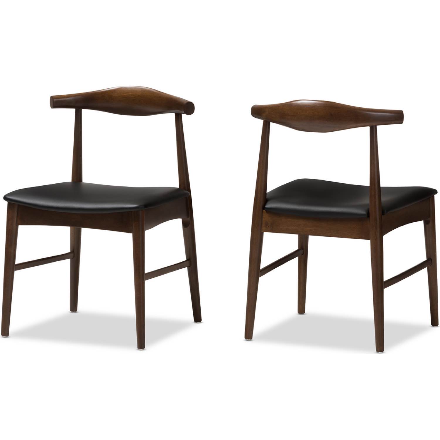 Winton Dining Chair in Black Leatherette & Walnut Finish (Set of 2) by Baxton Studio