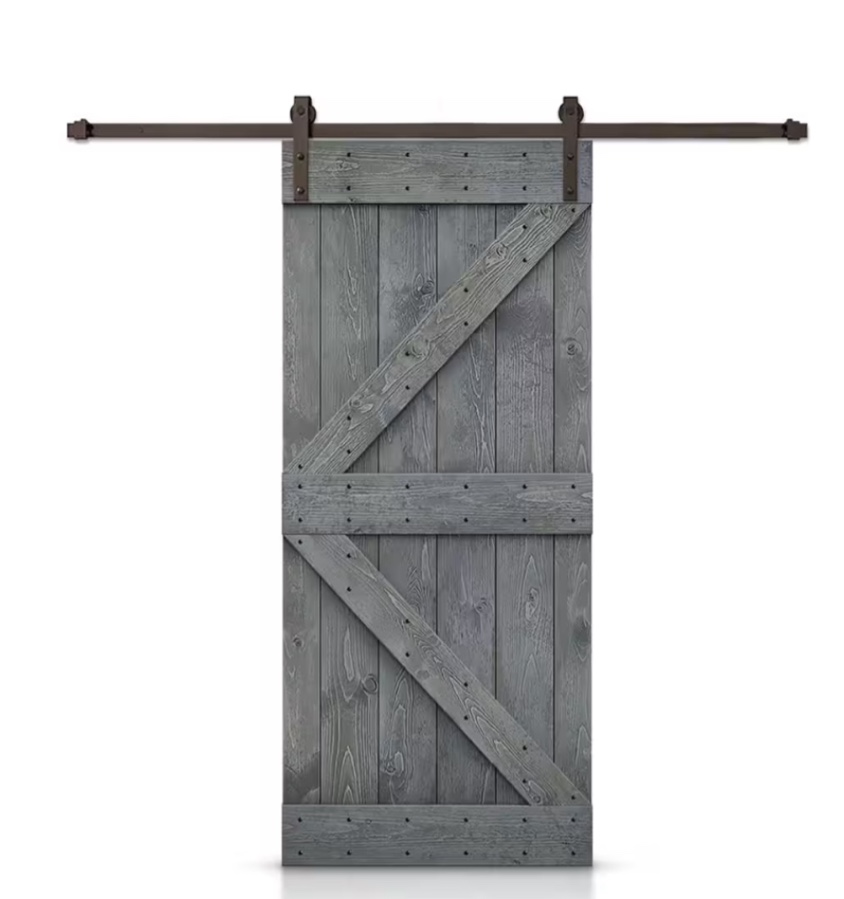 K Series 36 in. x 96 in. Gray DIY Knotty Pine Wood Interior Sliding Barn Door with Hardware Kit