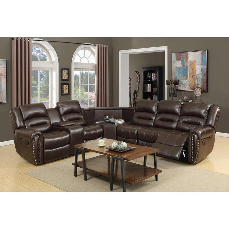 Nathaniel Home Motion Loveseat Recliner Set,  Brown (Only Laf Arm Loveseat W/One Recliner W/Console)