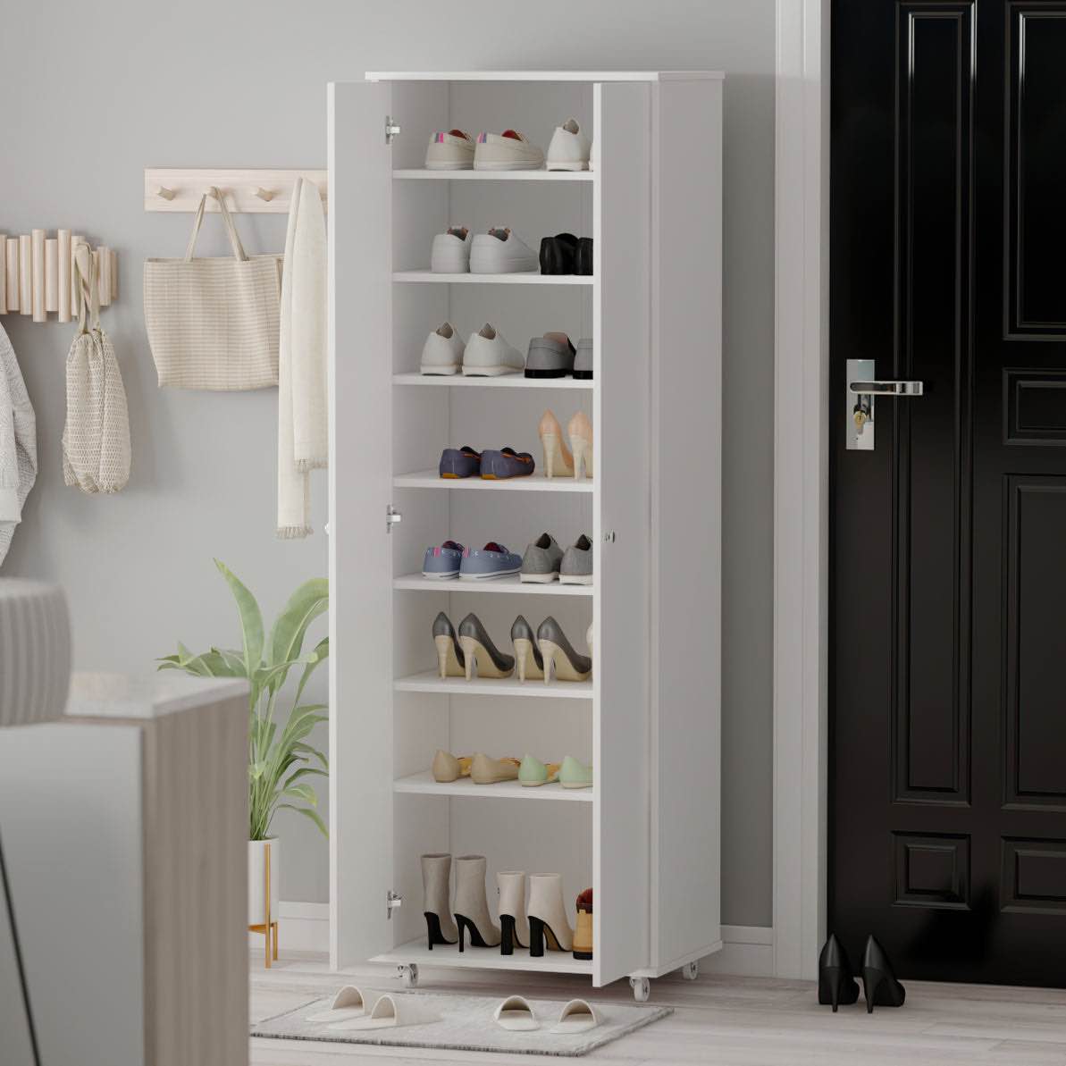 Tier Storage Shelves Shoe Cabinet With 2 Doors