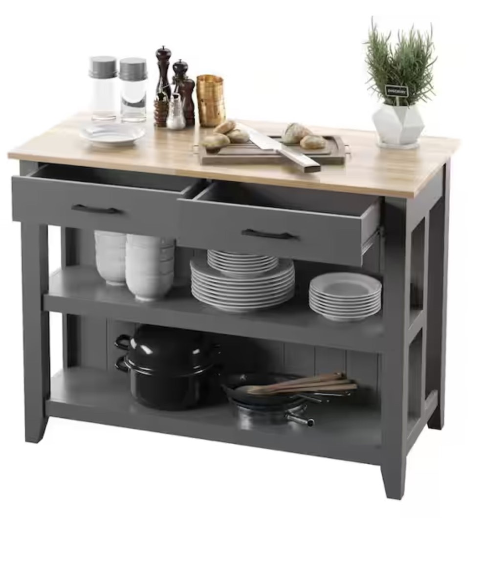 Antique Gray Kitchen Island with Open Shelves