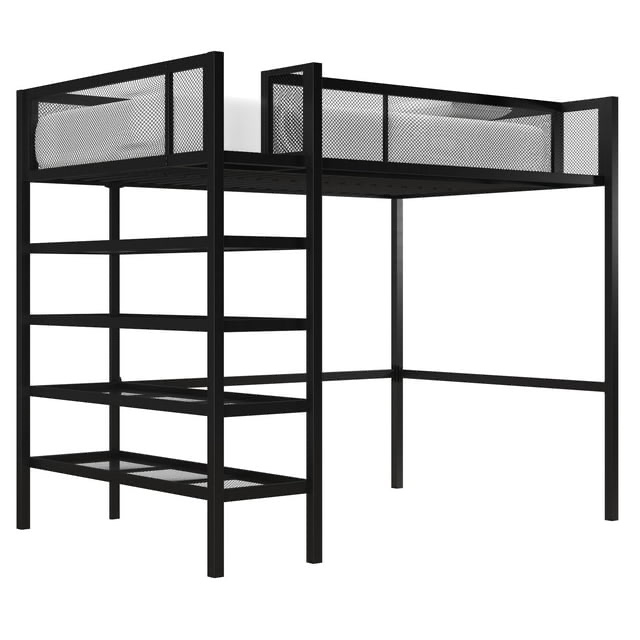 Mainstays Metal Storage Loft Bed with Book Case, Black Twin ( Incomplete Loft Bed-Black )
