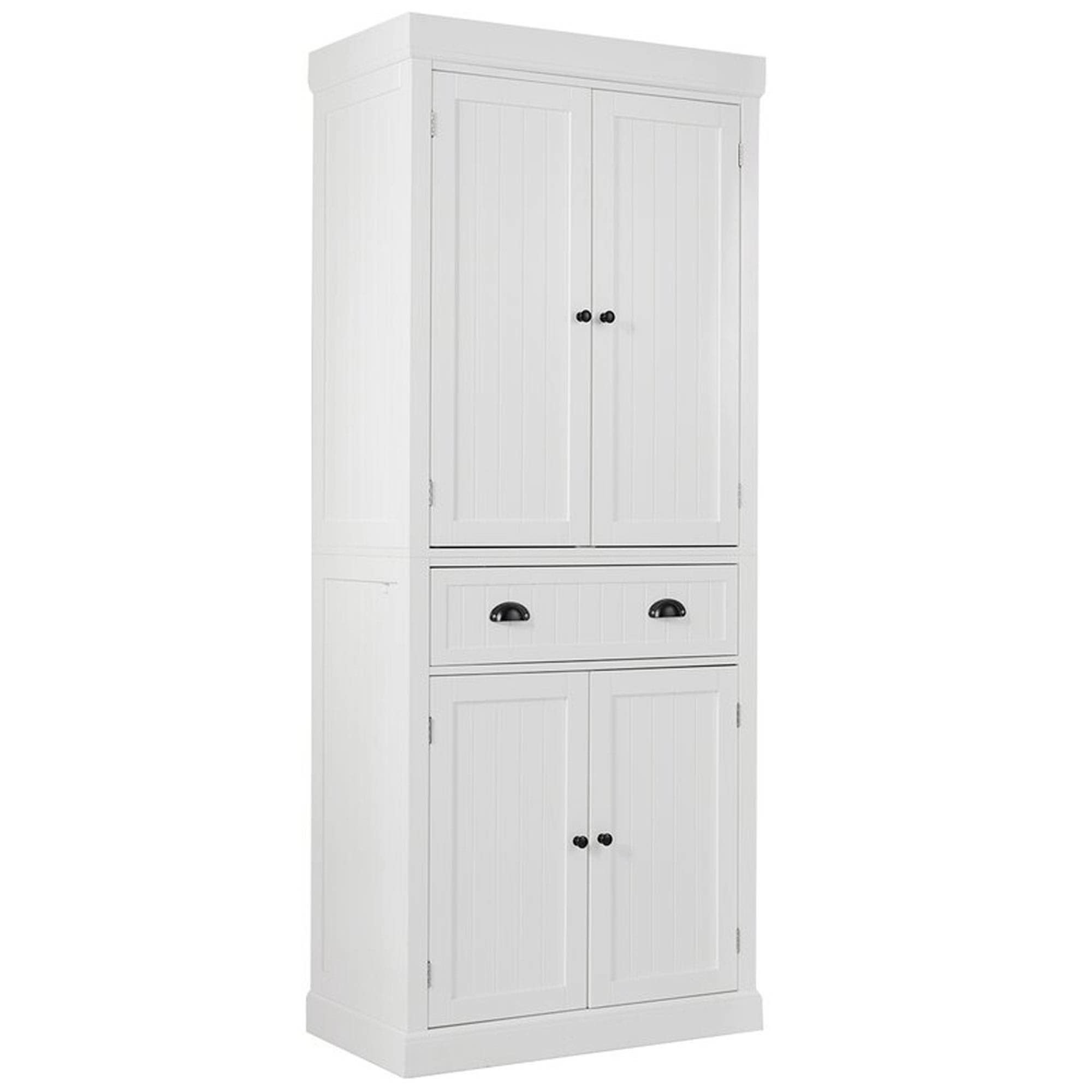 Homefort 72" Kitchen Pantry Cabinet, Traditional Freestanding Cupboard with Doors and 3 Adjustable Shelves, Tall Floor Storage Cabinet for Kitchen, White