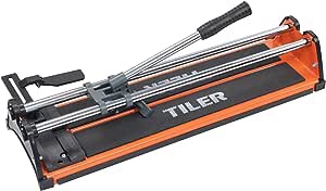TILER 14 Inch Manual Tile Cutter, Professional Porcelain Ceramic Tile Cutter with Chrome Plated Solid Rails, Tungsten Carbide Cutting Wheel, Adjustable Fence Gauge, Anti-Skid Feet 8103E-2