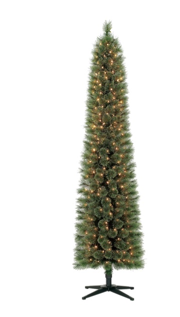Holiday Time 7ft Pre-Lit Pencil Shelton Cashmere Fir Artificial Christmas Tree with 300 Clear Lights - Green
