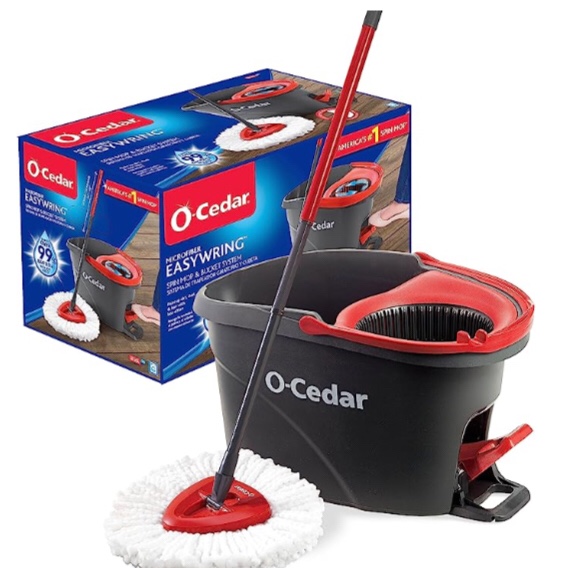 O-Cedar EasyWring Microfiber Spin Mop, Bucket Floor Cleaning System, Red, Gray