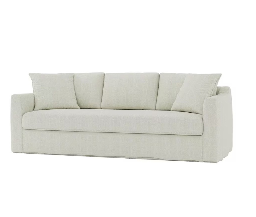 JAYDEN CREATION Cedric Modern 85 in. Slipcovered Sofa with Square Flange Arm-IVORY (INCOMPLETE SET, MISSING BOXES)