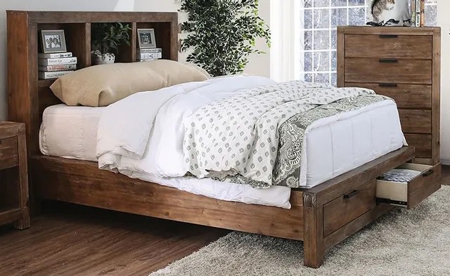 Furniture of America McAllen Weathered Light Oak Queen Storage Bed (INCOMPLETE SET, MISSING BOXES)