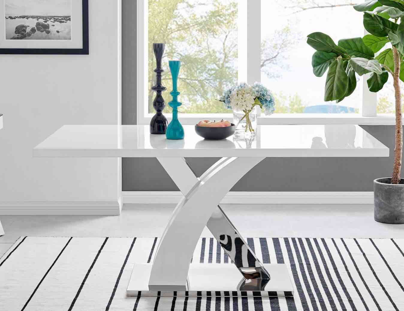 Atlanta Chrome Metal And White High Gloss 6 Seater Dining Table (INCOMPLETE SET, BOX 3 of 3 ONLY)