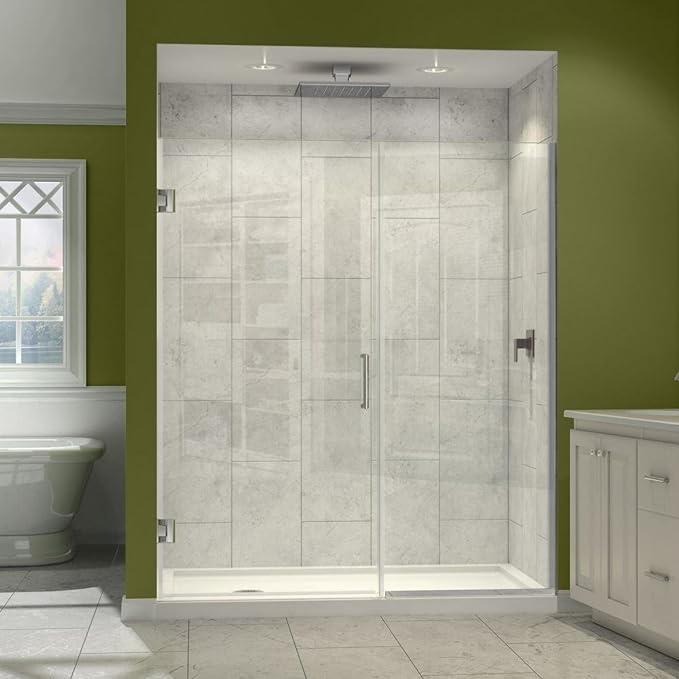 DreamLine Unidoor Plus 55-55 1/2 in. W x 72 in. H Frameless Hinged Shower Door in Brushed Nickel, SHDR-245507210-04 (STOCK PHOTO SIMILAR BUT NOT EXACT)(INCOMPLETE SET, MISSING BOXES)