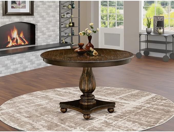East West Furniture FE2-07-TP Ferris Dining Table - a Round Wooden Table Top with Pedestal Base, 48x48 Inch, Distressed Jacobean (INCOMPLETE SET, TABLE TOP ONLY)