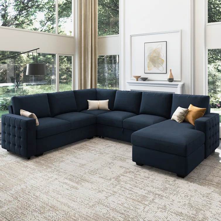 Honbay U-Shaped Sectional Sofa Bed Pull Out Sleeper Couch With Storage Chaise (INCOMPLETE SET, MISSING BOXES)