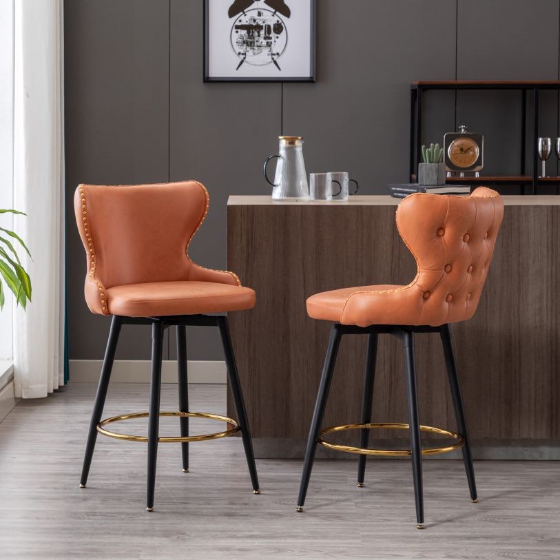 25" 180° Swivel Bar Stool Chair for Kitchen (Set of 2), Orange