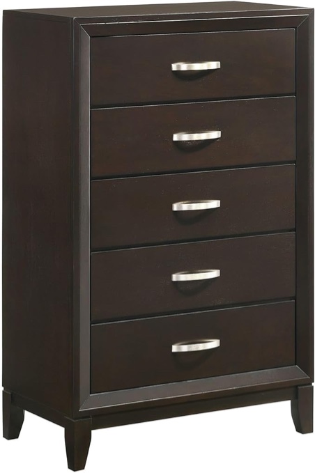 5-Drawer Chest in Merlot Red Modern Contemporary Wood Finish Solid