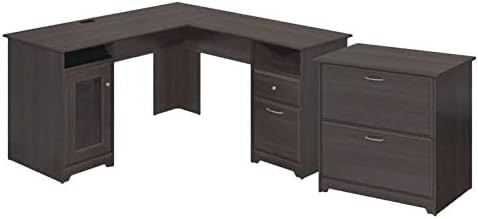 2 Piece Office Set with L Shape Desk and Filing Cabinet in Heather Gray (STOCK PHOTO SIMILAR BUT NOT EXACT)(INCOMPLETE SET, MISSING BOX)