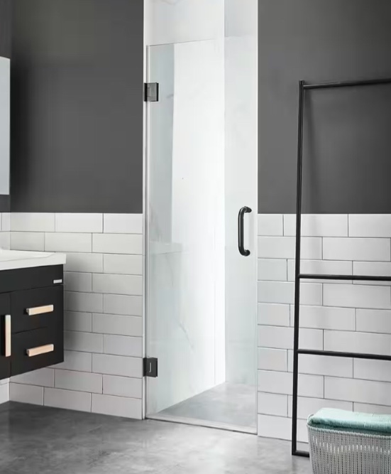ANZZI Fellow Series 24 in. x 72 in. Frameless Hinged Shower Door in Matte Black with Handle