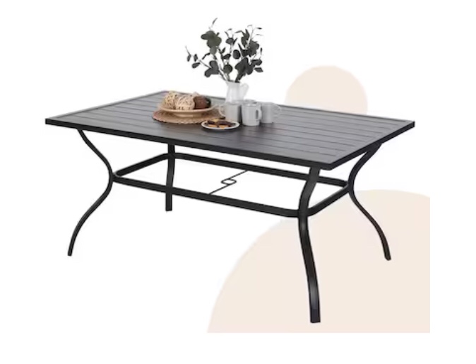 PHI VILLA Rectangle Outdoor Dining Table 38-in W x 60.2-in L Umbrella Hole It
