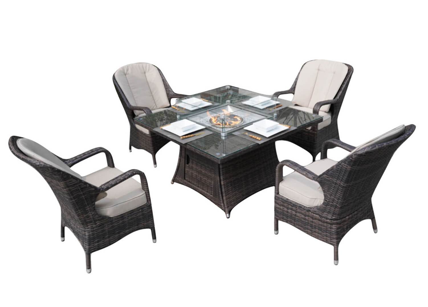 4-Seat Rattan Square Gas Firepit Dining Set with Eton Chairs ( INCOMPLETE,Only Chair ) 