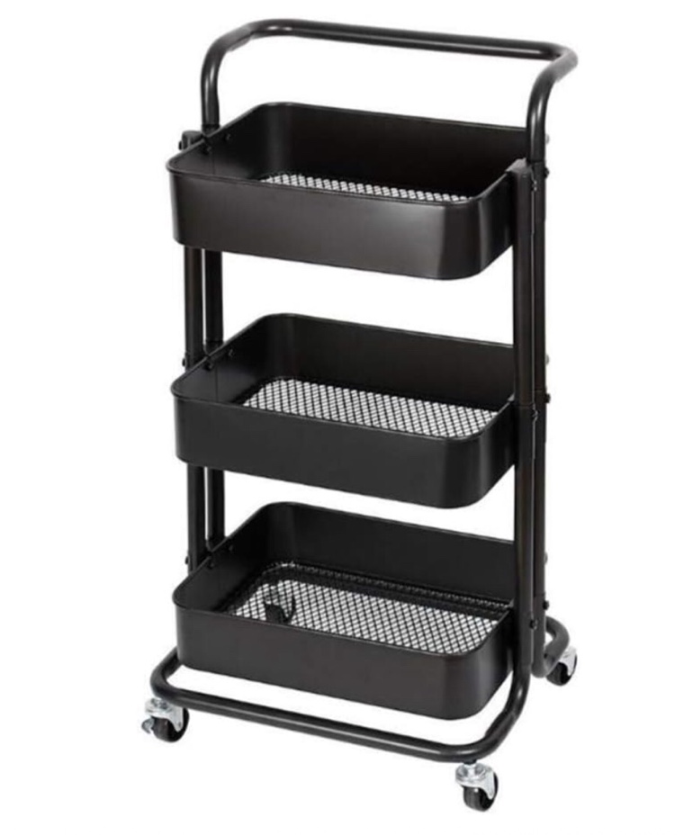 Storage Trolley,Movable Rolling Rack Shelf with Handle Basket 3-4 Tier Storage Trolley Cart for Kitchen Bathroom Stroller Household Stand Holder(Color:Black)