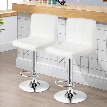 Swivel Adjustable Height Bar Stool Set of 2 - White