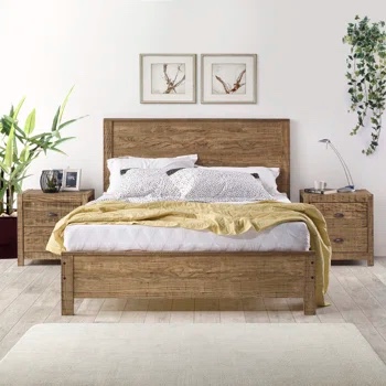 Albany 3 Piece Set, Heavy Duty Solid Wood Bed Frame with 2 Bedside Table (Only Bed )