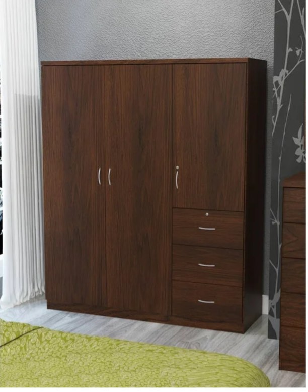Home Source Randolf Walnut Wardrobe with 3 Cabinets and 3 Drawers