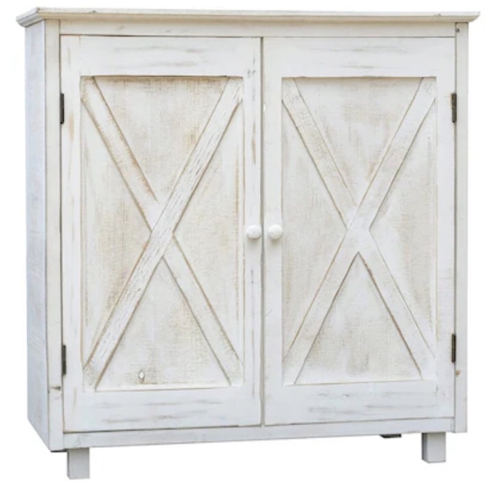 Distressed white cabinet with two doors (similar to stock photo) 