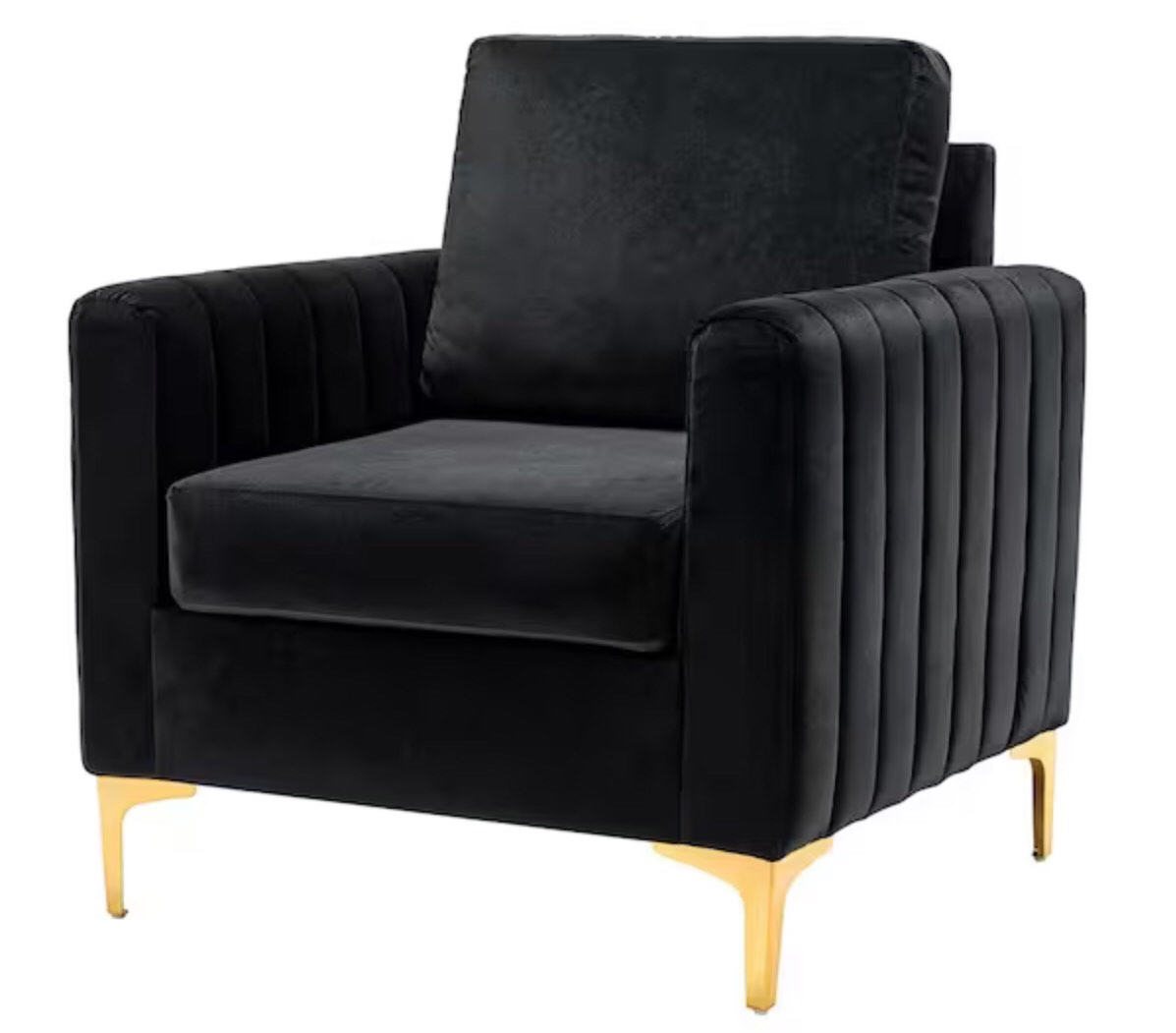 Ennomus Modern Black Velvet Cushion Back Club Chair with Golden Metal Legs and Track Arms