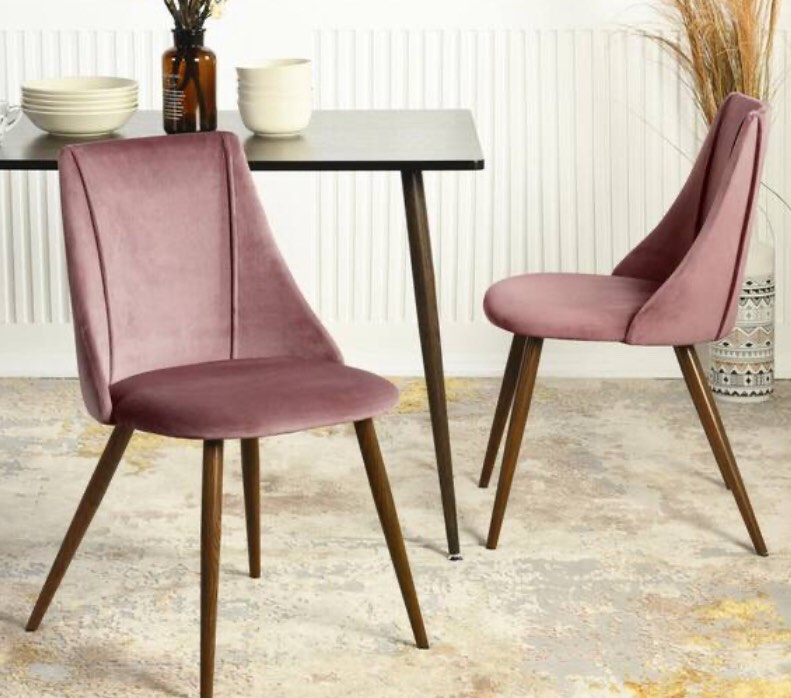 Smeg velvet rose leg pink dining chair set 2