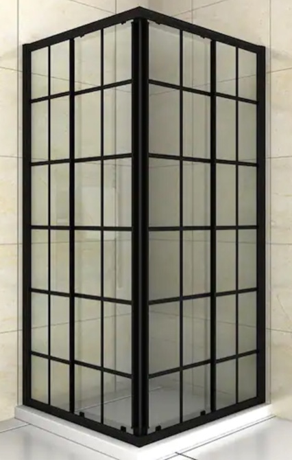 36 in. W x 72 in. H Double Sliding Framed Corner Shower Enclosure in Matte Black Finish with Clear Glass