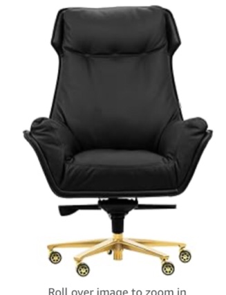 Kinnls Ergonomic Office Chair Austin Upholstered Chair Leather Executive Home Office Desk Chair,Swivel Rolling Chair,Height and Angle Adjustable,Reclining Rest (Black-Gold Base-Cowhide Leather)