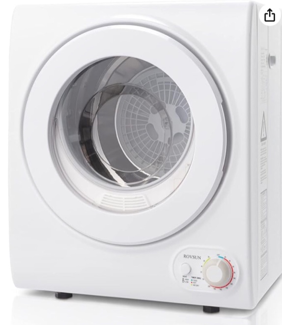 ROVSUN 110V Portable Clothes Dryer, High End Laundry Front Load Tumble Dryer Machine with Stainless Steel Tub & Simple Control Knob for Apartment, Dorm-850W, White