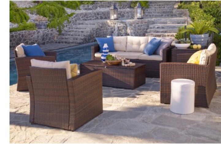 Rio-6 Piece 7 Seat Dark Brown All Weather Wicker Conversation set