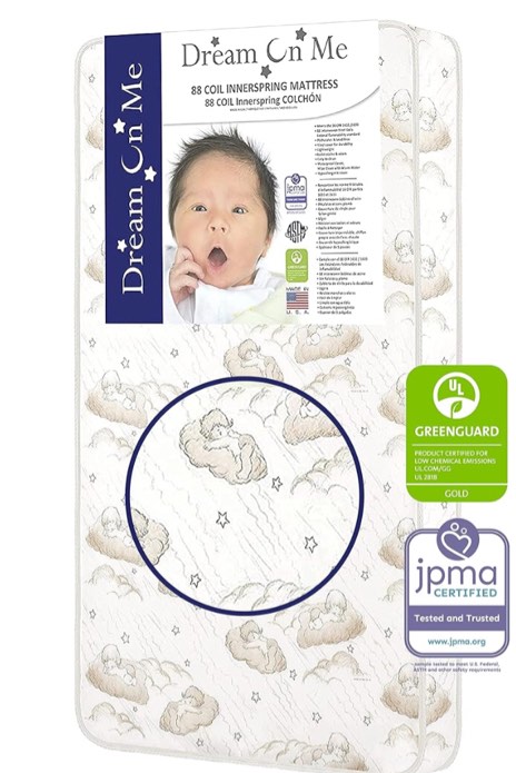 Twilight 5” 88 Coil Inner Spring Crib And Toddler Mattress, Greenguard Gold Certified, 10 Year Limited Warranty, Waterproof Vinyl Cover, Made In The U.S.A, Support And Comfort