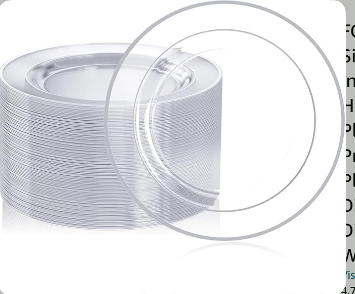 FOCUSLINE 100 Clear Silver Plastic Plates 10 Inch, Disposable Heavy Duty Clear Plates with Silver Rim, Premium Hard Plastic Plates Fancy Disposable Clear Dinner Plates for Wedding Parties