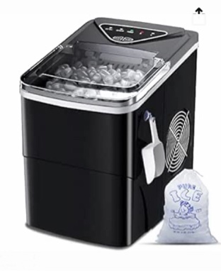 Ice Makers Countertop, Self-Cleaning Function, Portable Electric Ice Cube Maker Machine, 9 Pellet Ice Ready in 6 Mins, 26lbs 24Hrs with Ice Bags and Scoop Basket for Home Bar Camping RV(Black)